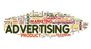 A word cloud with the words advertising and marketing.