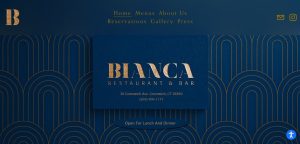 A blue and gold background with the words blanca restaurant and bar.