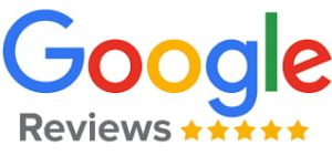 Google reviews logo with five stars.